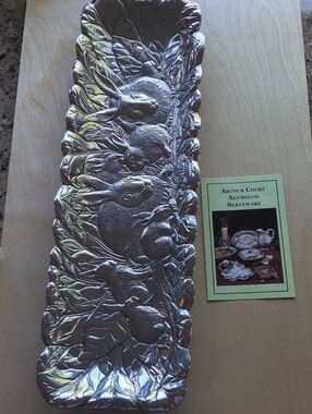 Arthur Court Silver Aluminum Rectangular Tray Raised Rabbit Unused- Vintage